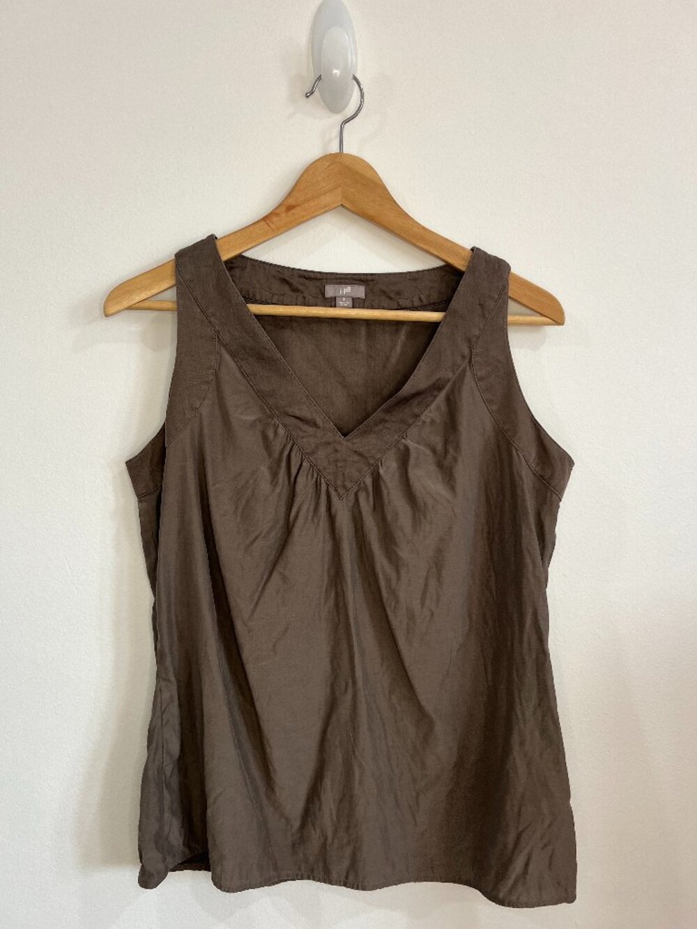 Silk Cotton Blend V Neck Sleeveless Tank Top Shirt Grey Brown Minimalist J Jill